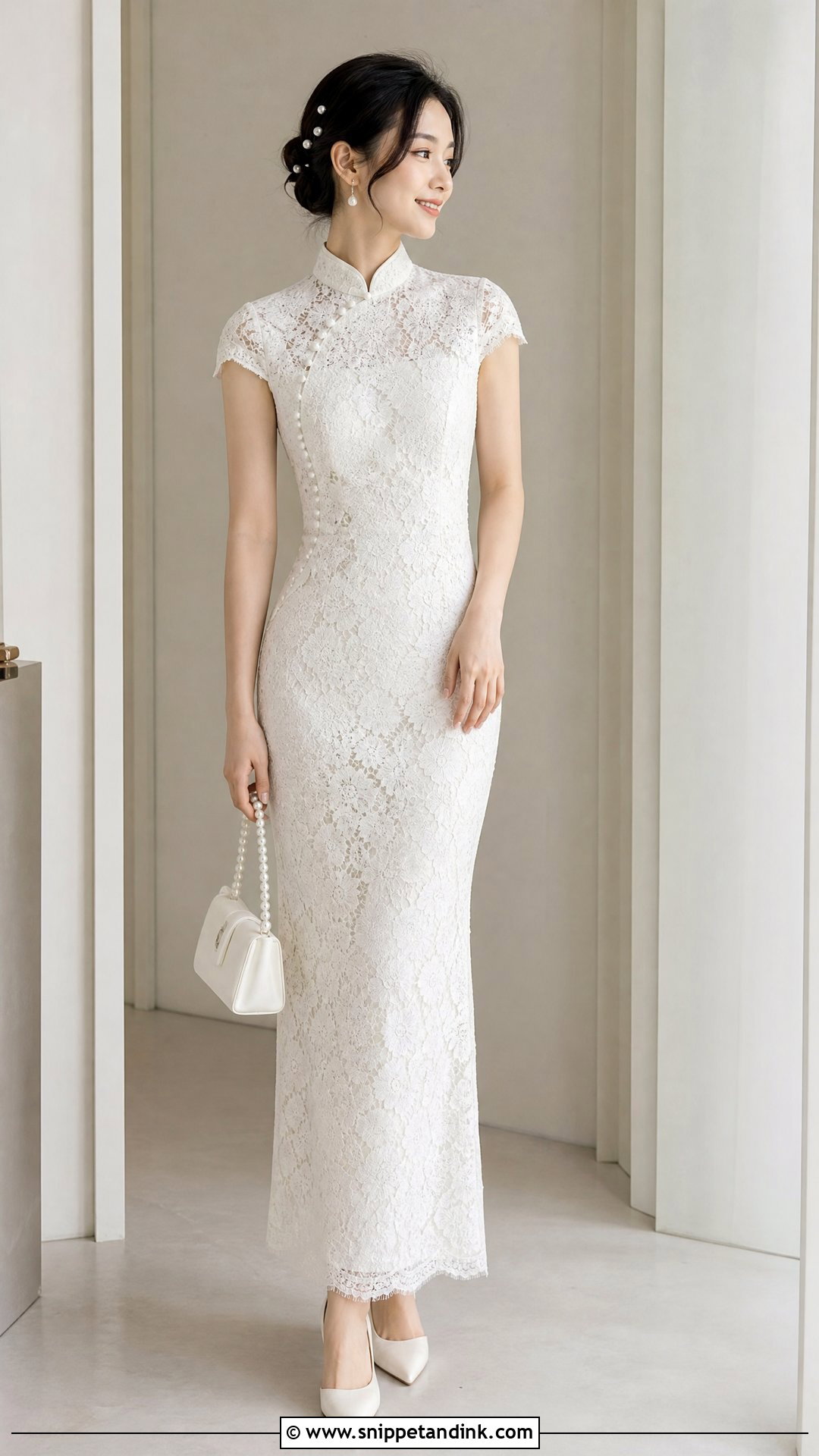 White Lace Qipao Wedding Dress - Snippet and Ink - 20 Chinese Style Wedding Dress Ideas