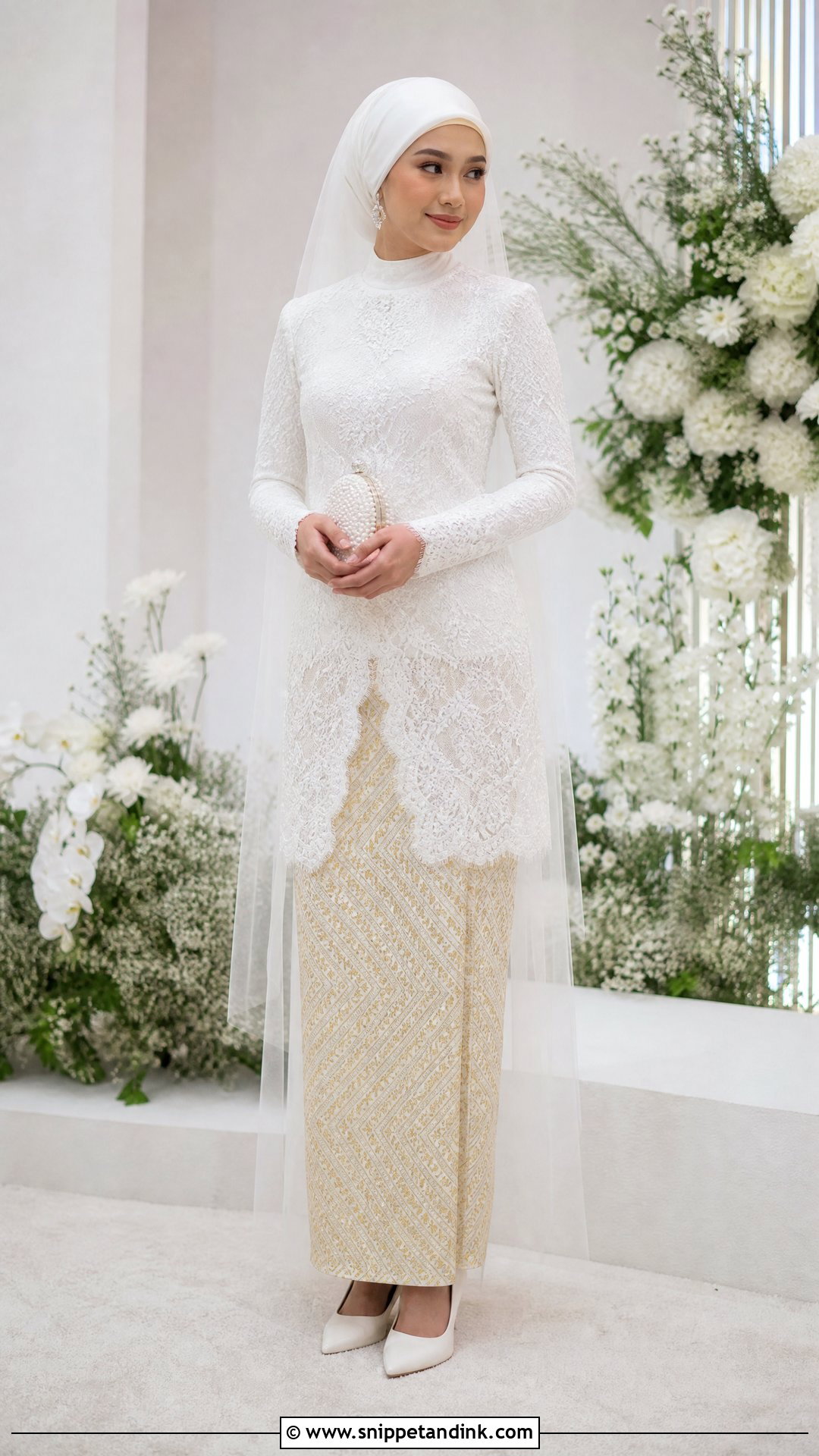 White Lace Top With Songket Skirt - Snippet and Ink - 20 Wedding Songket Ideas