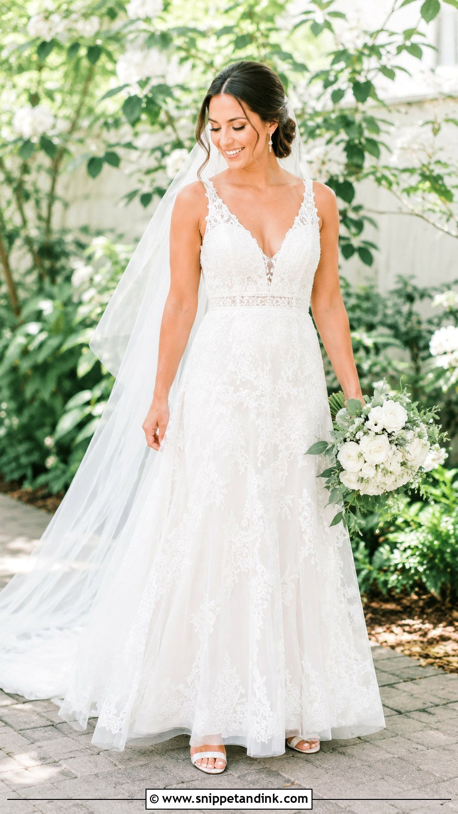 White Lace V Neck Wedding Dress - Snippet and Ink - 25 White Lace Wedding Dress Ideas