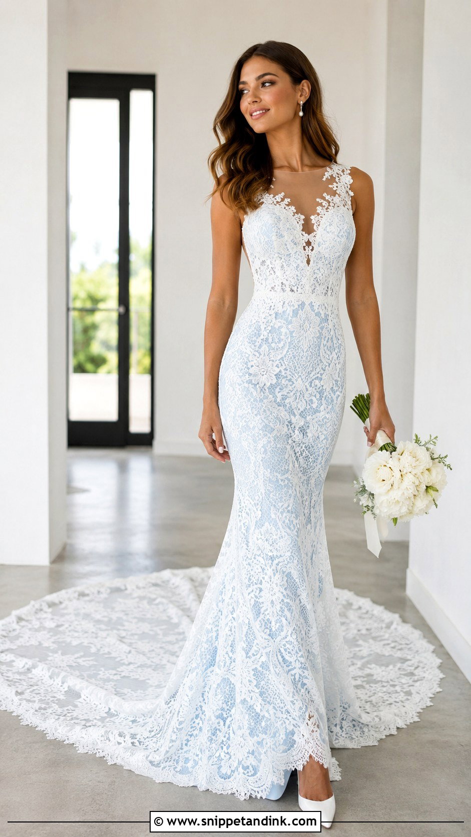 White Lace Wedding Dress With Blue Lining - Snippet and Ink - 25 Blue and White Wedding Dress Ideas