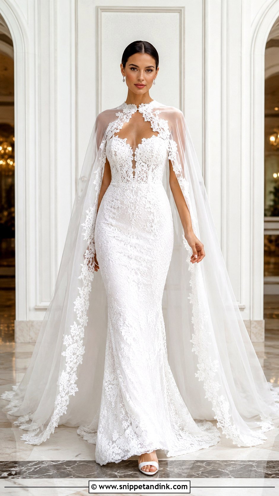 White Lace Wedding Dress With Cape Veil - Snippet and Ink - 25 White Lace Wedding Dress Ideas