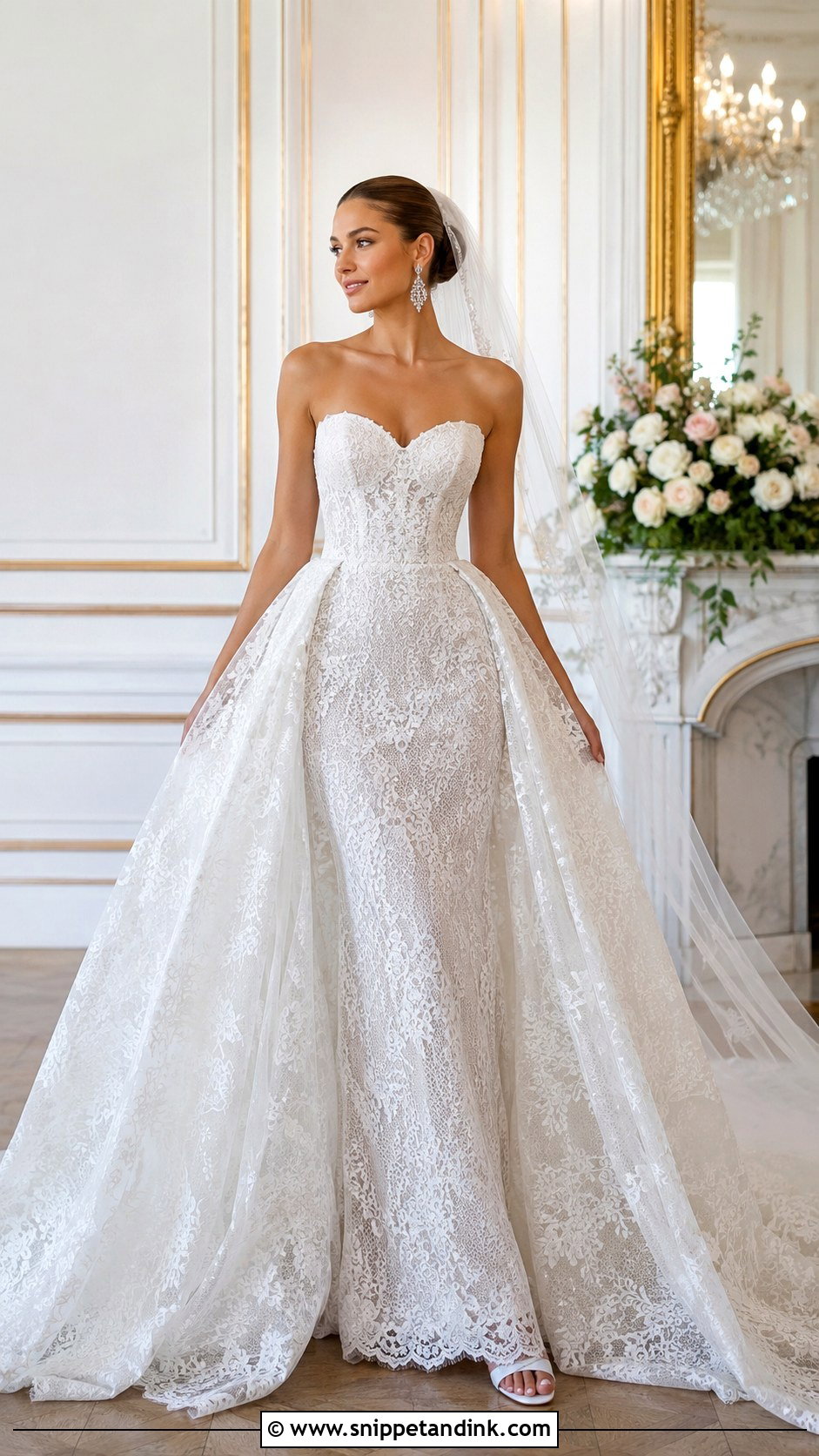 White Lace Wedding Dress With Detachable Overskirt - Snippet and Ink - 25 White Lace Wedding Dress Ideas