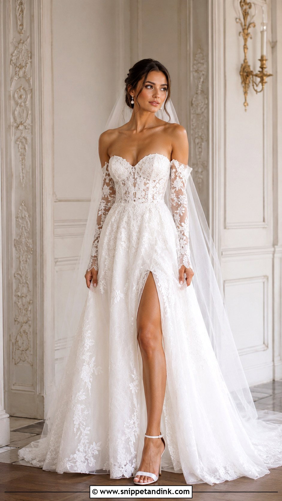 White Lace Wedding Dress With Detachable Sleeves - Snippet and Ink - 25 White Lace Wedding Dress Ideas