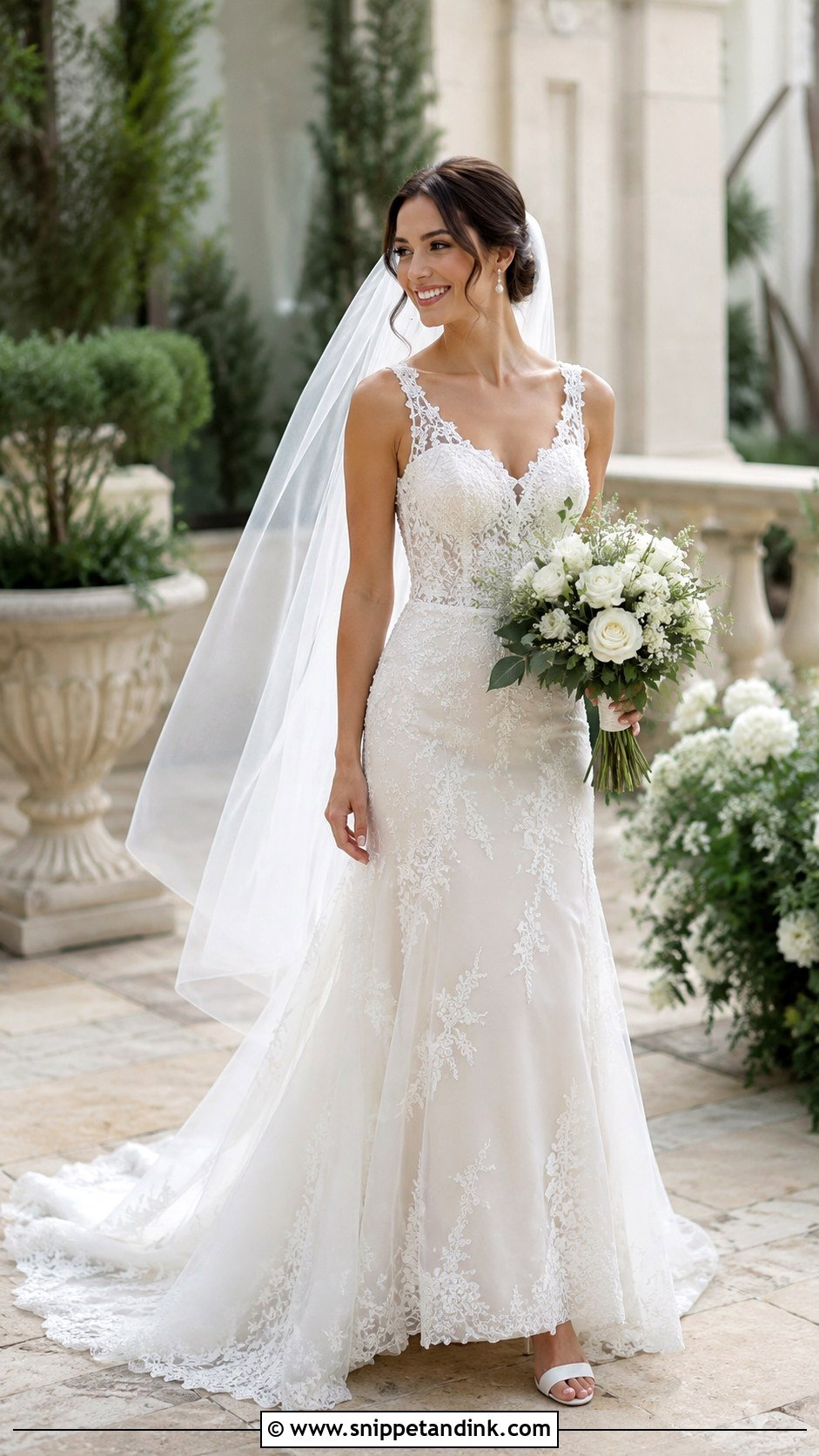 White Lace Wedding Dress With Pearl Details - Snippet and Ink - 25 White Lace Wedding Dress Ideas