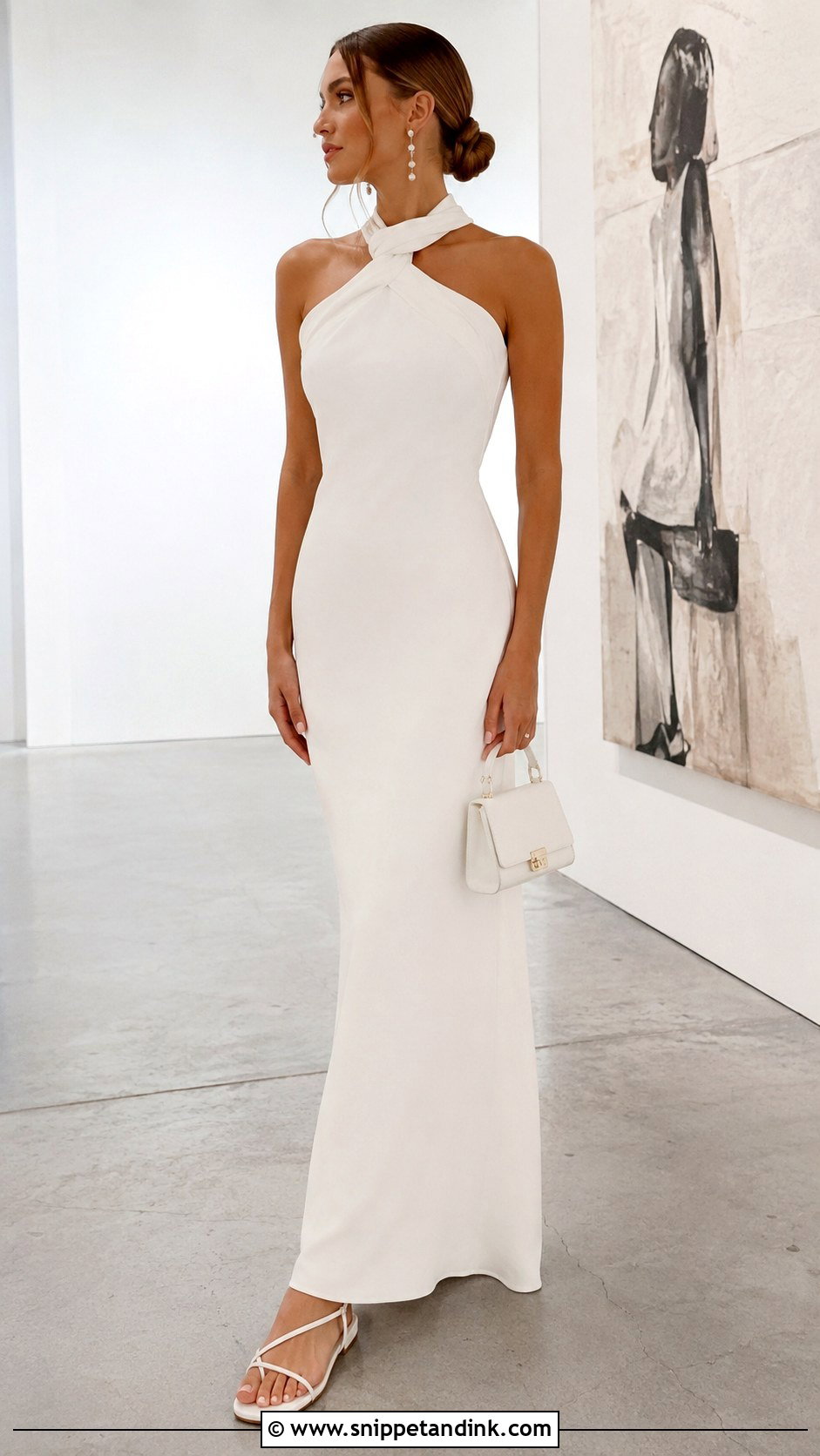 White Leather Flat Wedding Sandals With Minimalist Gown - Snippet and Ink - 20 Flat Wedding Sandals Ideas
