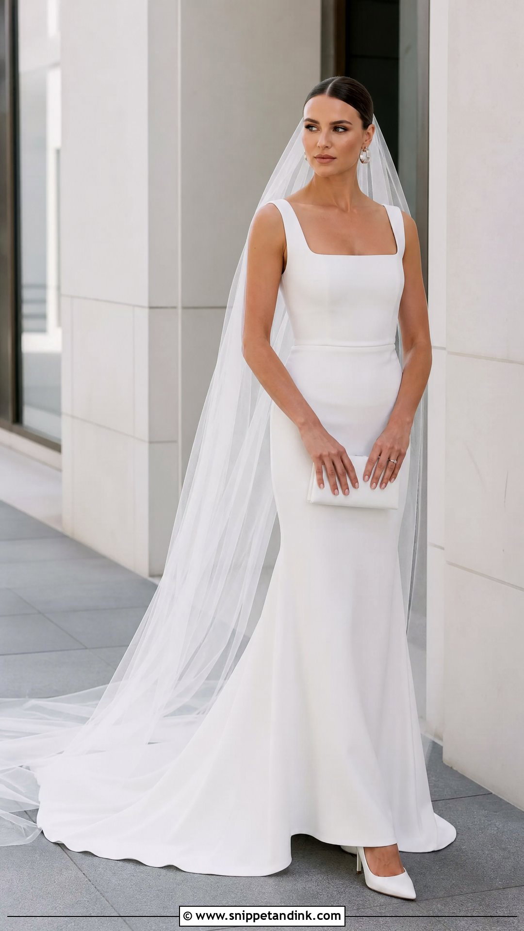 White Leather High Heels With Crepe Wedding Dress - Snippet and Ink - 20 Wedding High Heels Brides Ideas