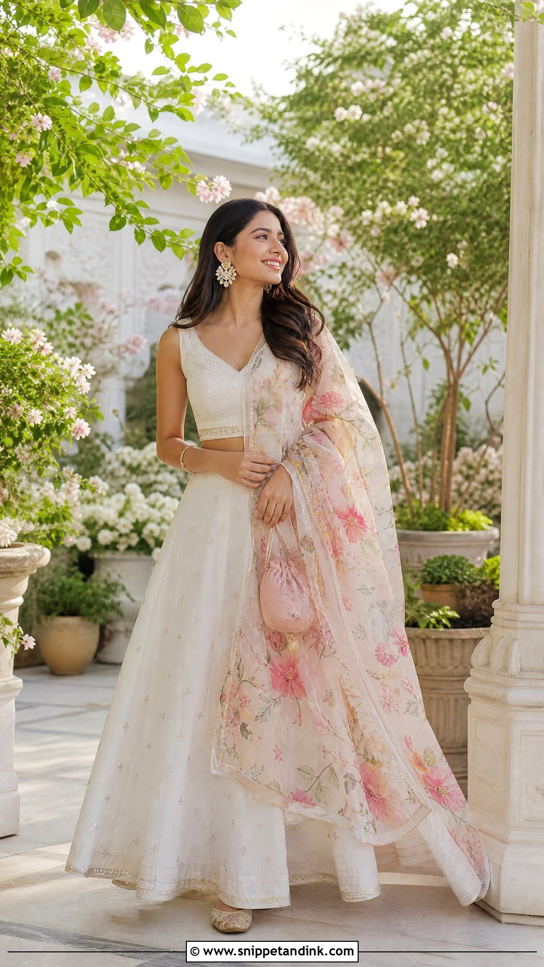 White Lehenga Choli With Floral Dupatta - Snippet and Ink - 20 Simple White Indian Dress Ideas