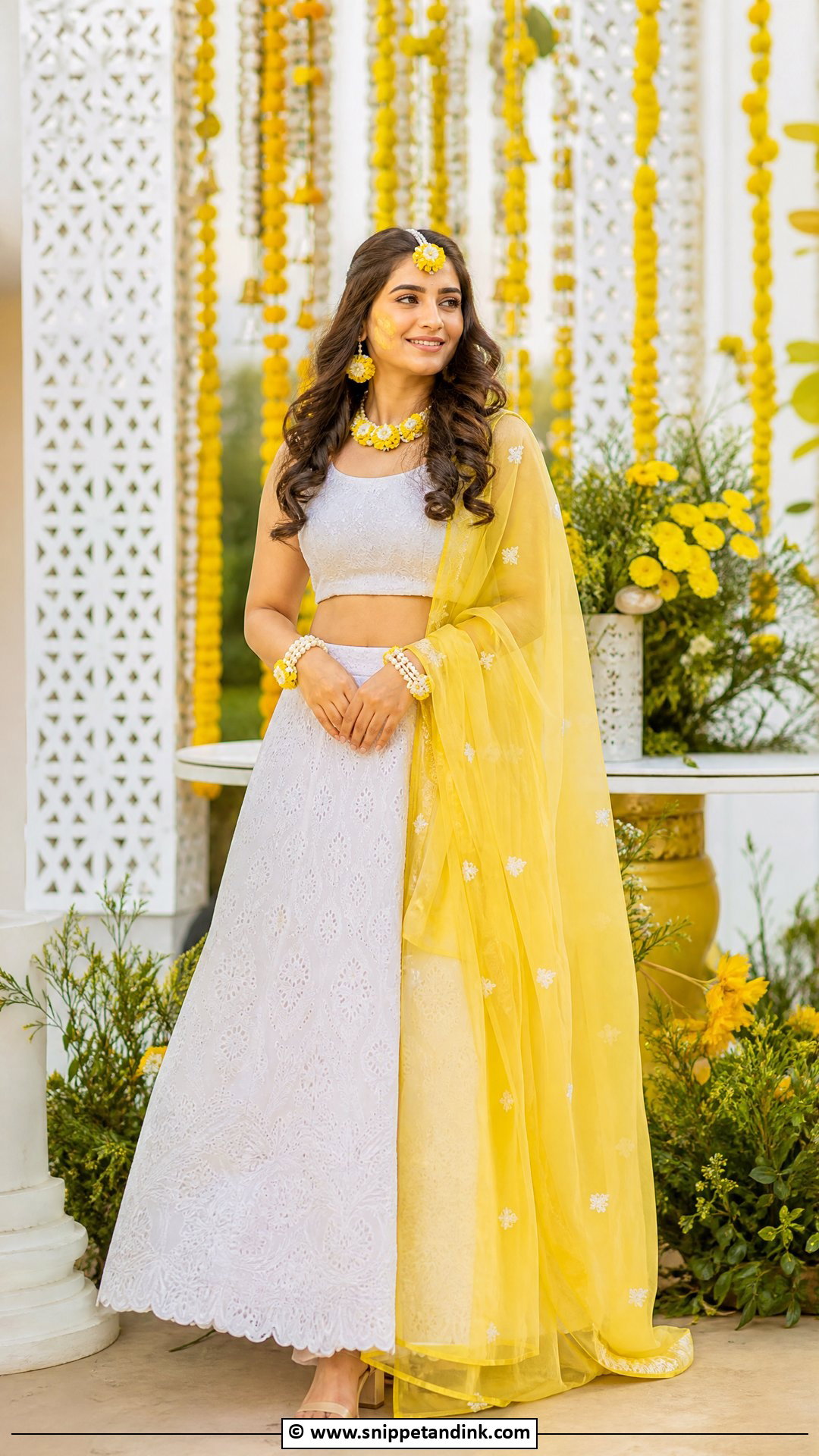 White Lehenga For Haldi Ceremony - Snippet and Ink - 35 Haldi Ceremony Outfit for Bride Ideas