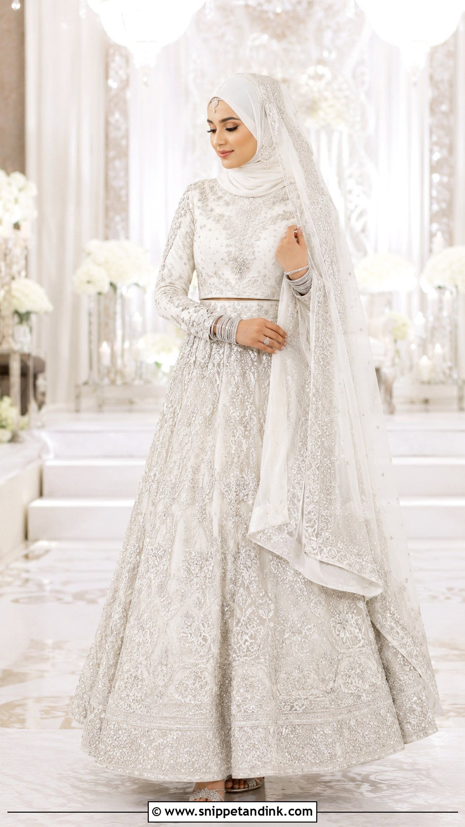White Lehenga Wedding Dress with Hijab - Snippet and Ink - 20 Wedding Dress with Hijab Ideas