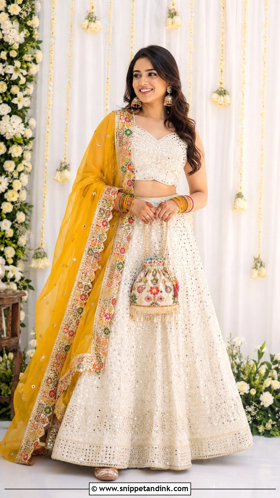 White Lehenga With Color Dupatta For Bride Sister - Snippet and Ink - 25 Mehndi Dresses for Bride Sister