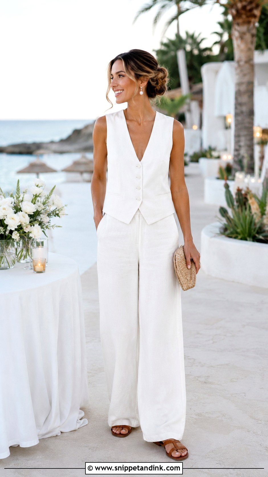 White Linen Bridal Beach Set - Snippet and Ink - 20 Bridal Beach Outfit Ideas