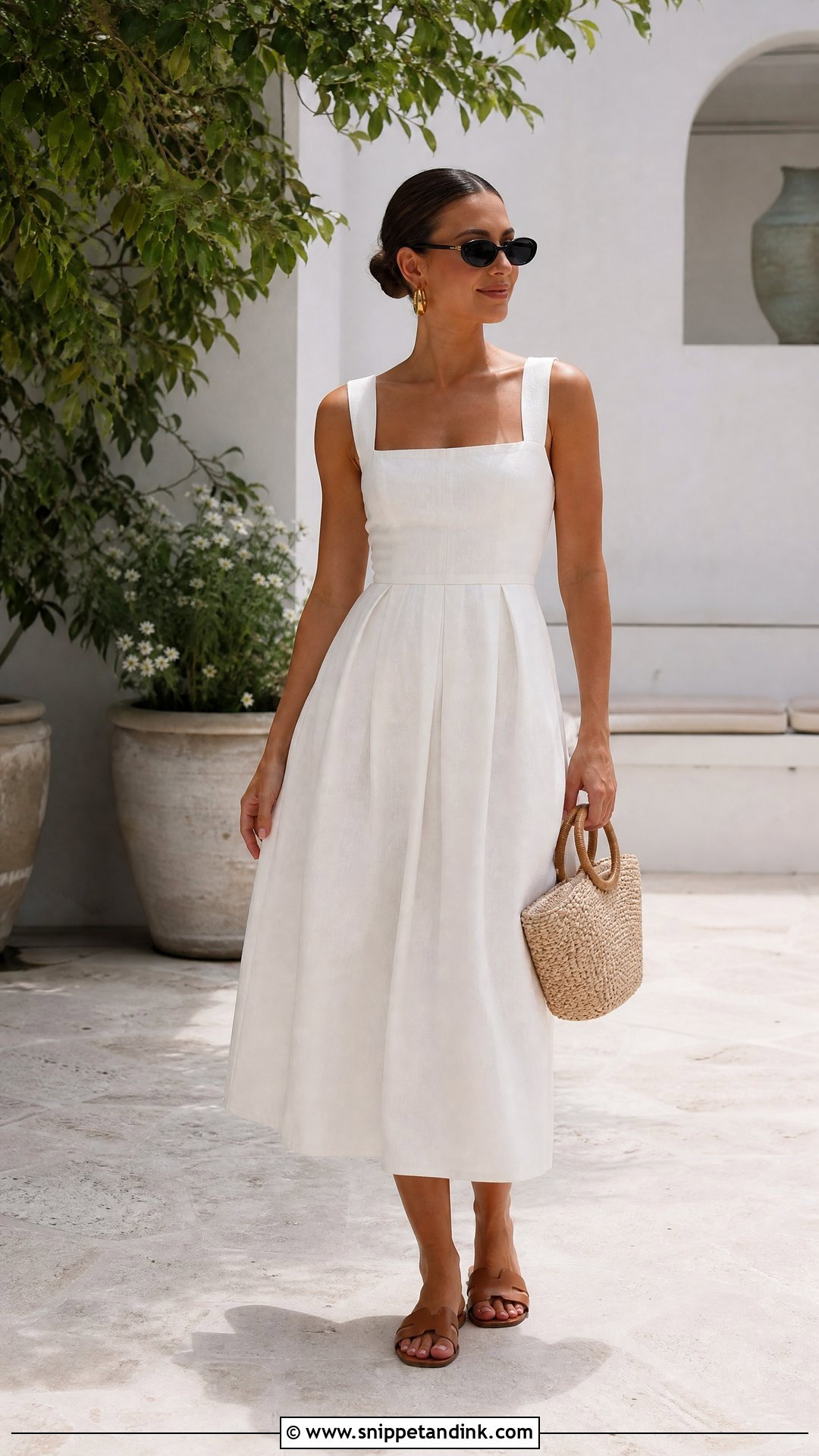 White Linen Midi Dress Bridal Shower Outfit - Snippet and Ink - 20 That’s Amore Bridal Ideas