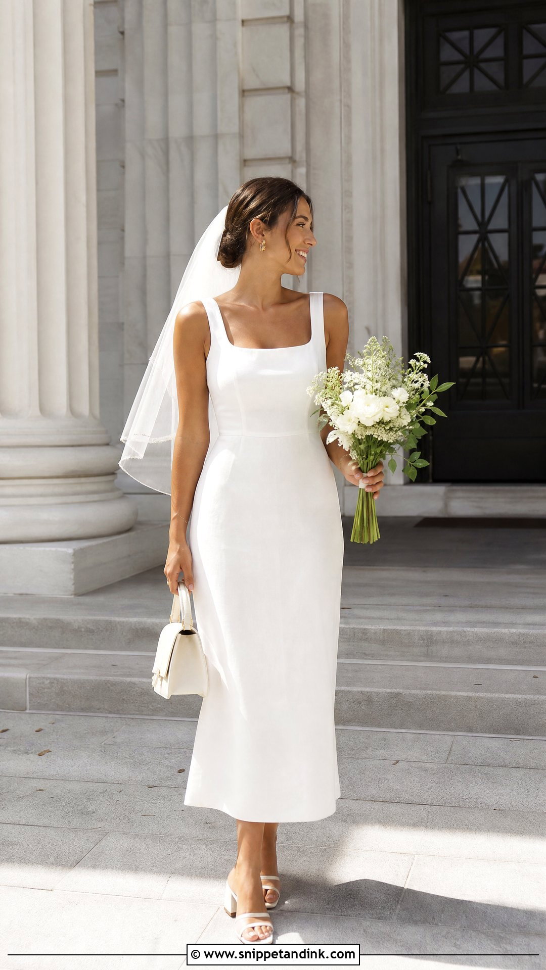White Linen Midi Dress for Civil Wedding - Snippet and Ink - 20 White Dress for Civil Wedding Ideas
