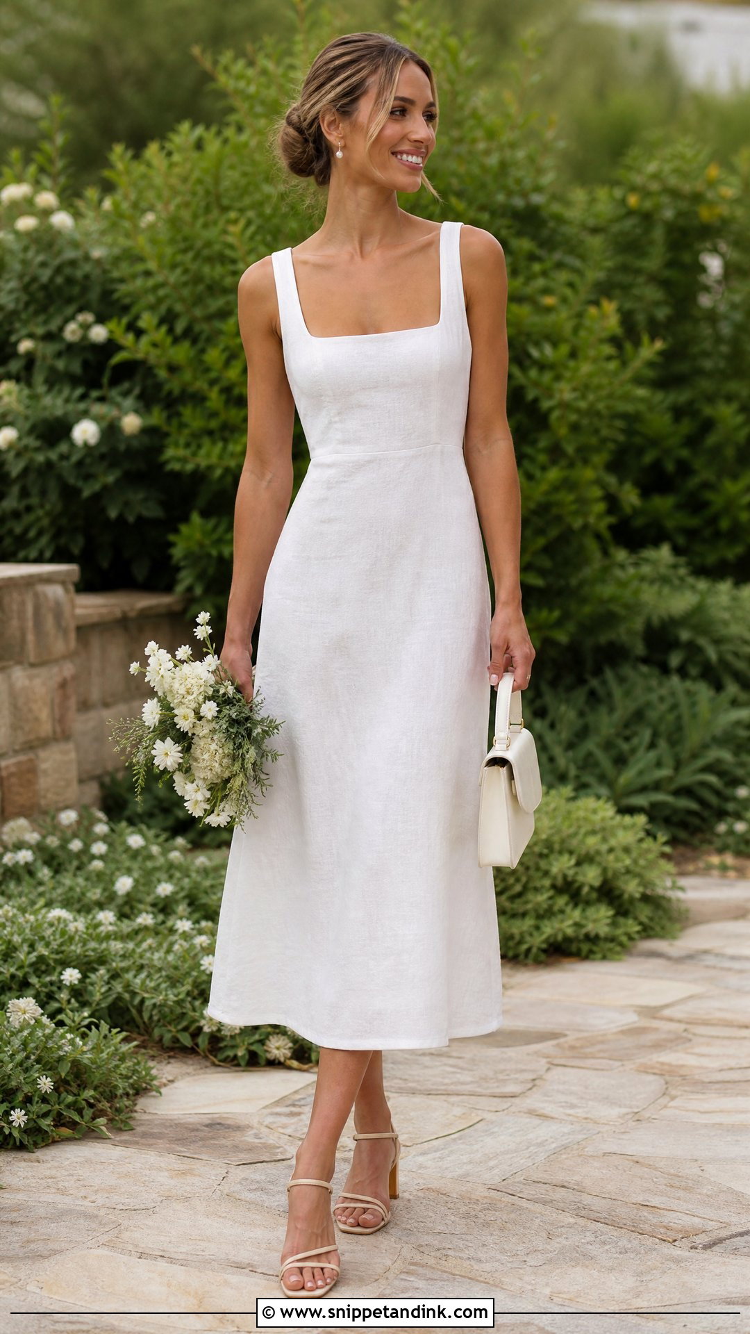 White Linen Midi Wedding Dress - Snippet and Ink - 20 Simple Casual Wedding Dress Ideas