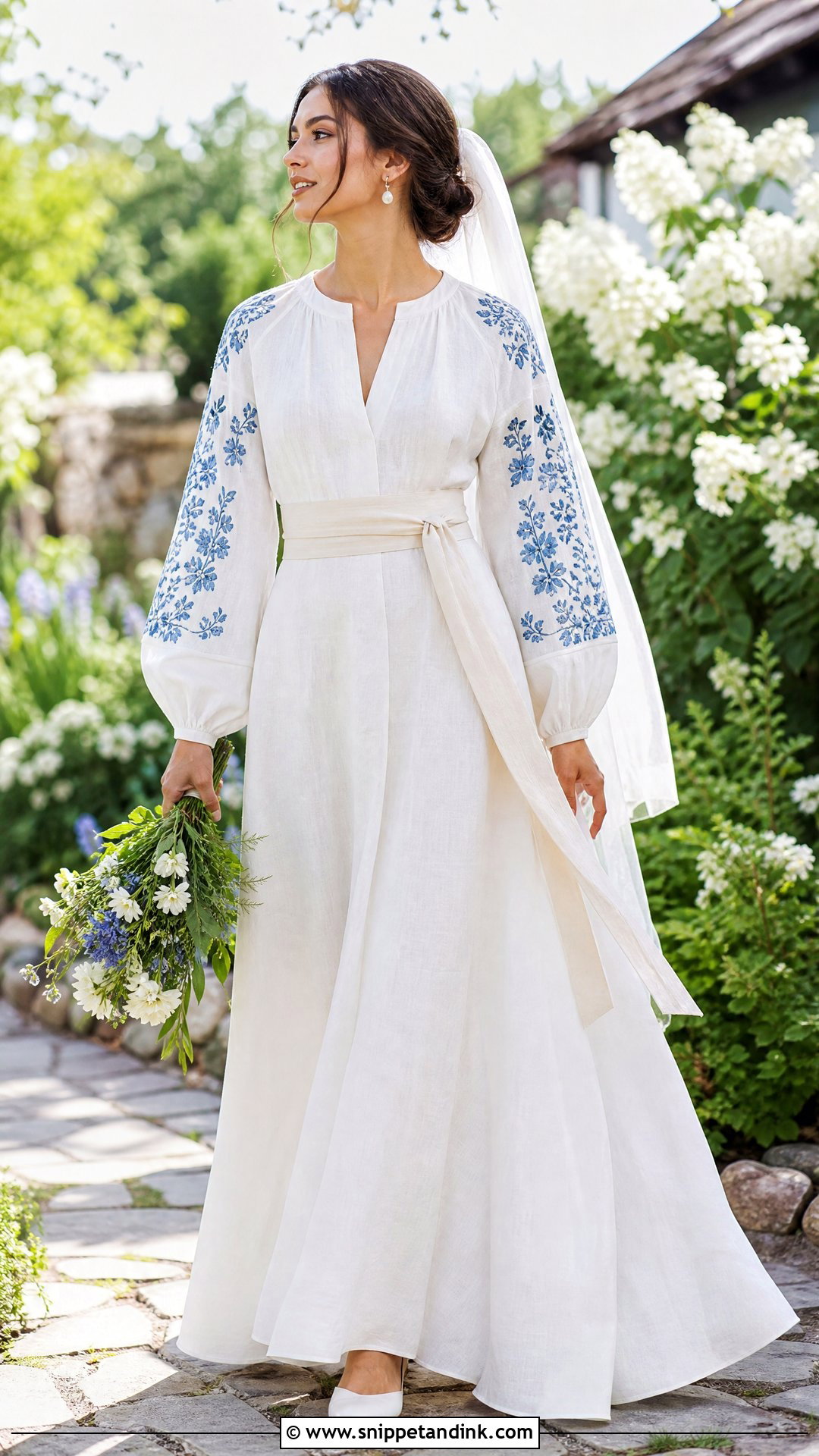 White Linen Ukrainian Wedding Dress - Snippet and Ink - 20 Ukrainian Wedding Dress Ideas