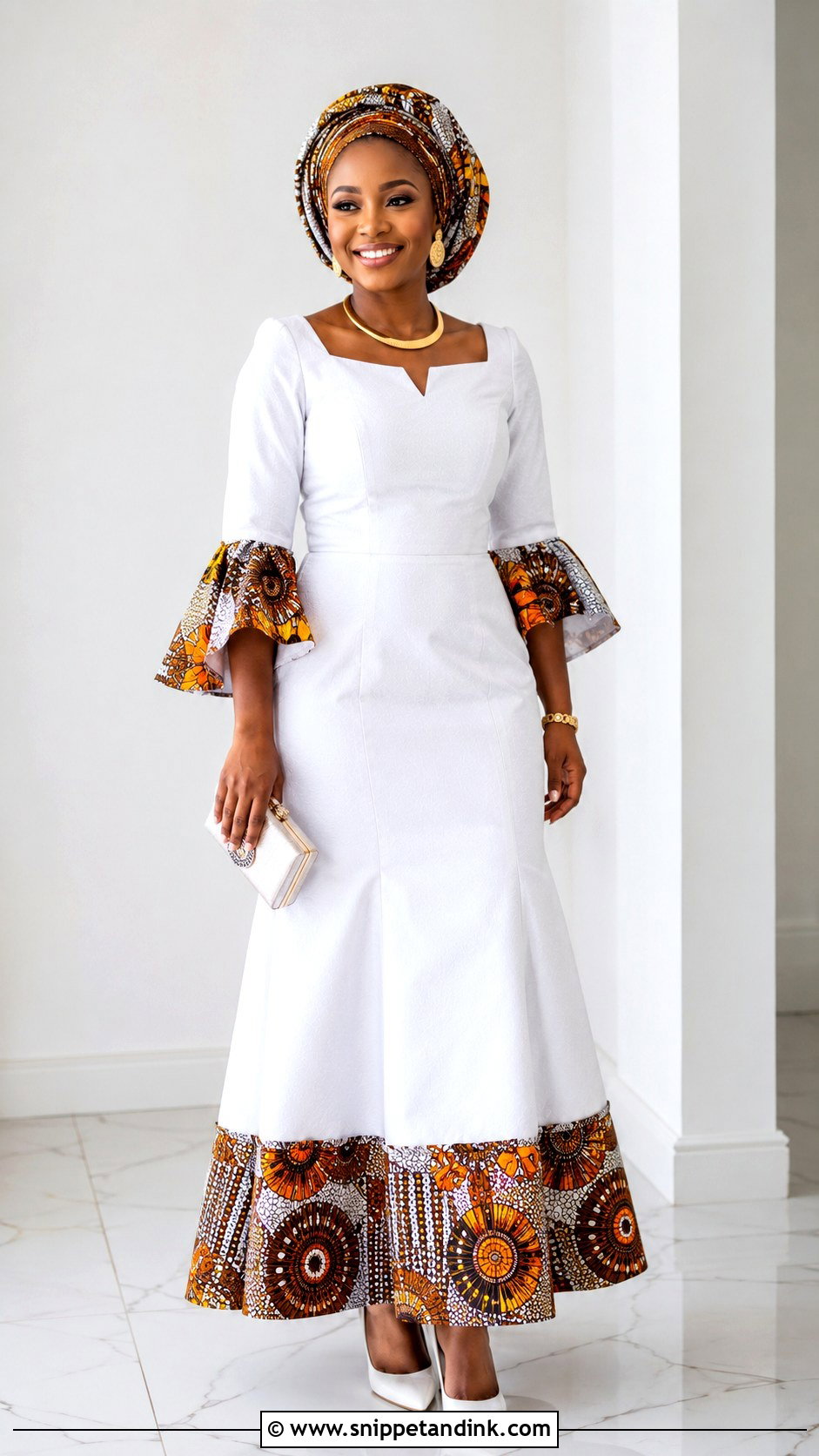 White Lobola Dress With African Print Trim - Snippet and Ink - 30 Lobola Dresses for Bride