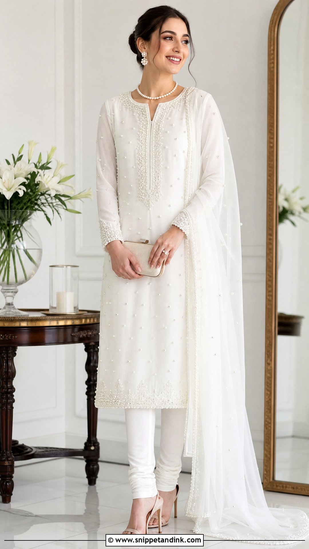 White Long Shirt With Churidar Pants - Snippet and Ink - 25 Pakistani Long Shirt Wedding Dress Ideas