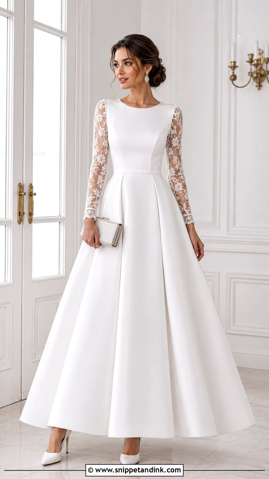 White Long Sleeve Ball Gown With Satin Pumps - Snippet and Ink - 25 White Ball Gown Ideas