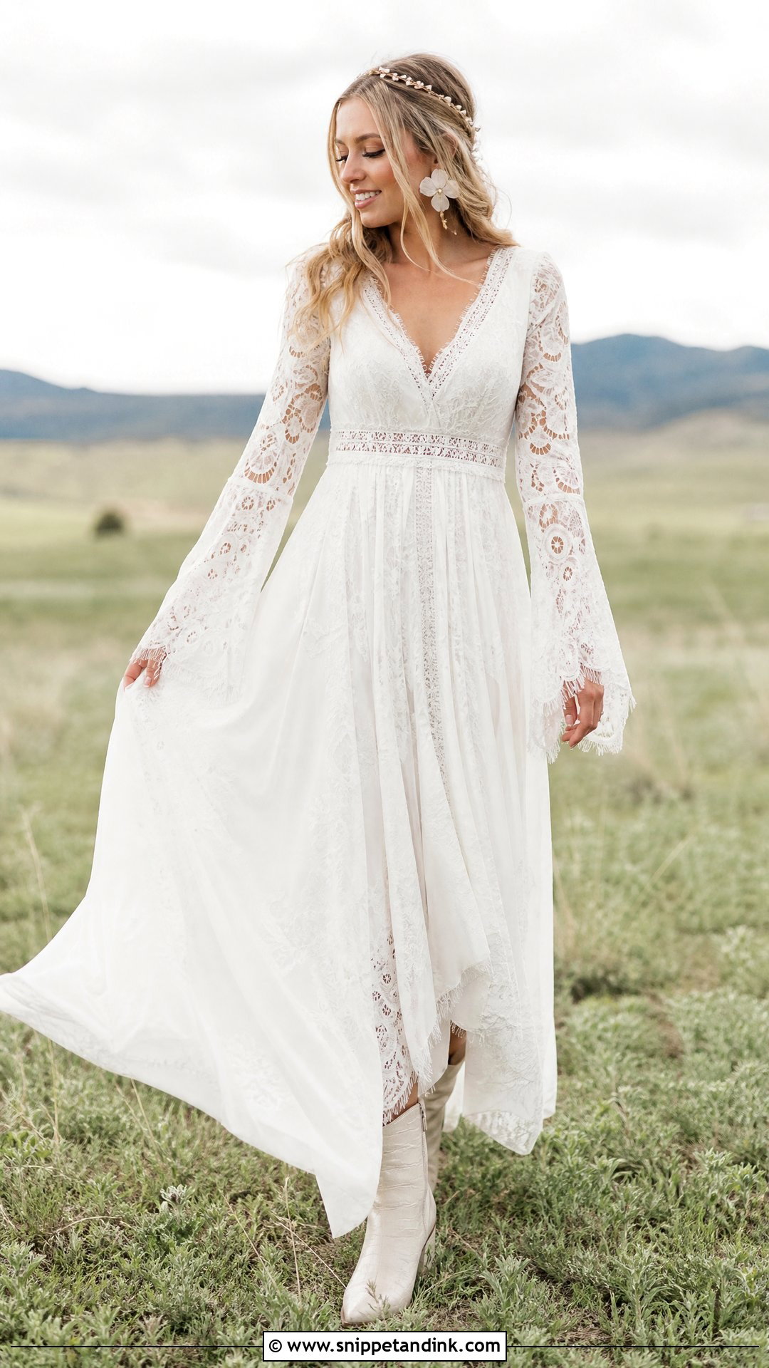 White Long Sleeve Boho Wedding Dress - Snippet and Ink - 20 White Wedding Dresses Long Sleeve