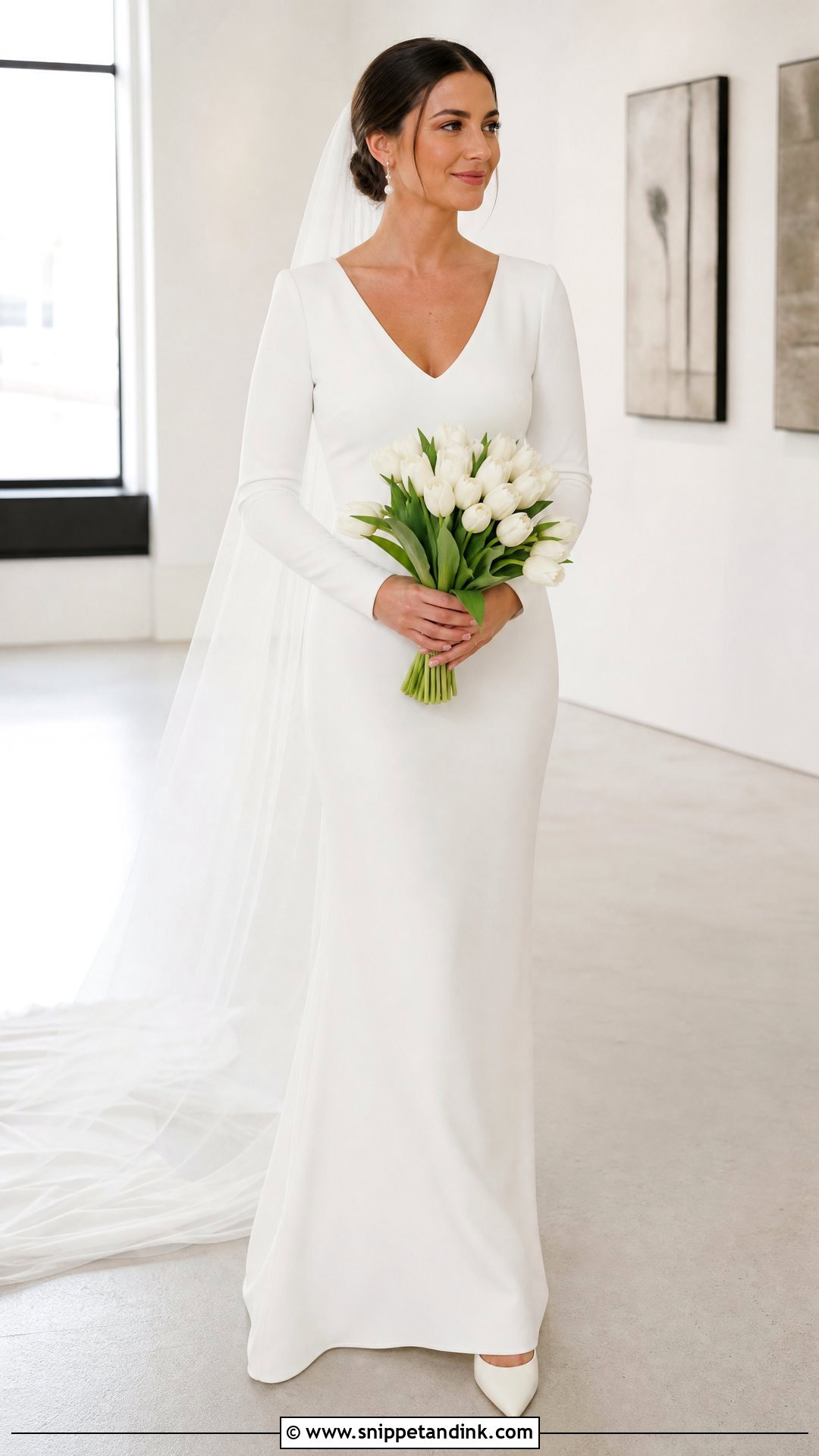 White Long Sleeve Crepe Bridal Dress - Snippet and Ink - 20 White Bridal Dresses