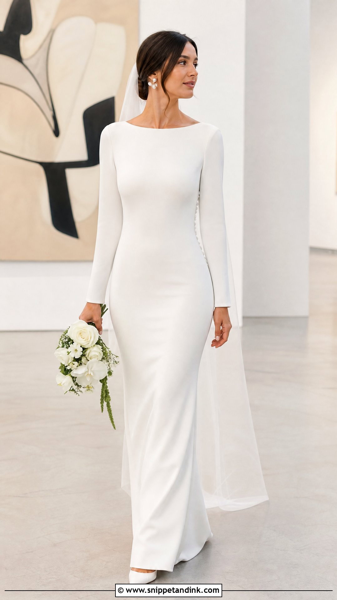 White Long Sleeve Crepe Wedding Dress - Snippet and Ink - 20 White Wedding Dresses Long Sleeve