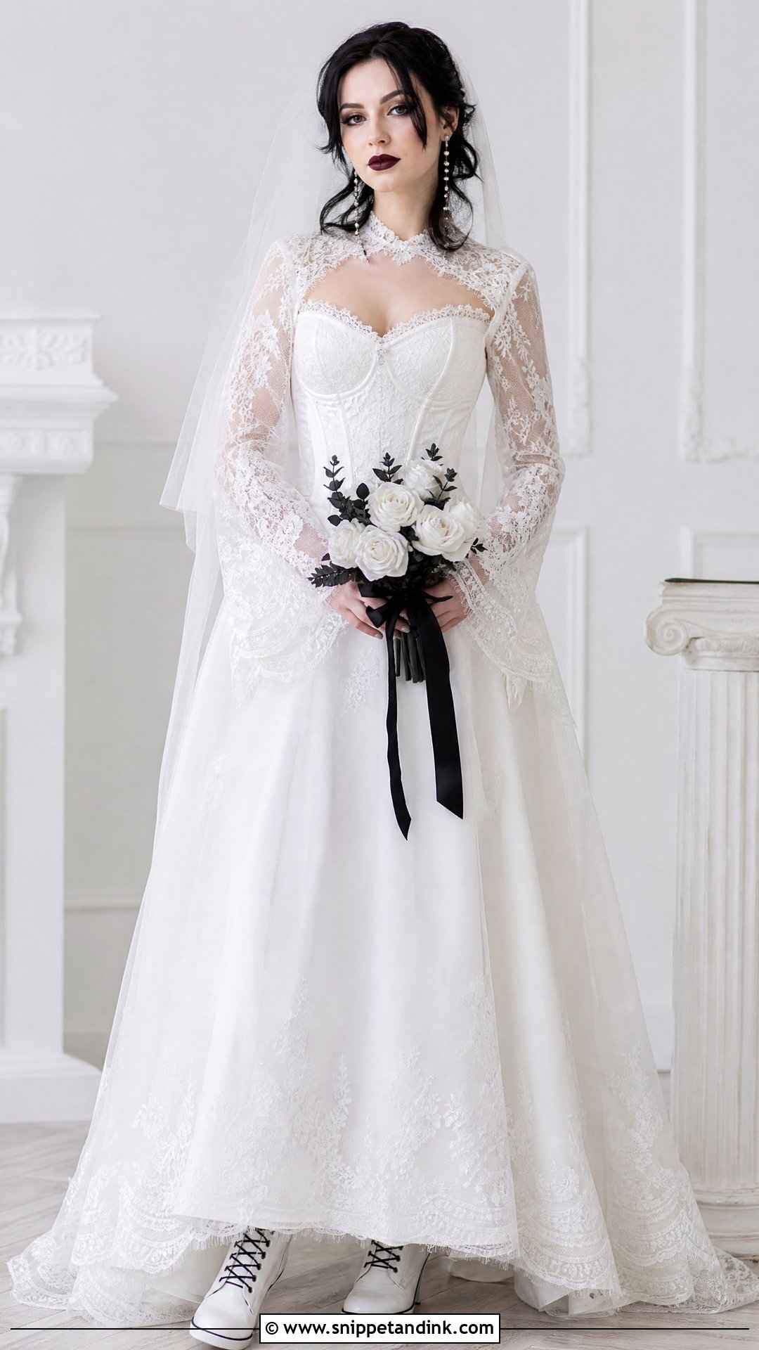 White Long Sleeve Goth Wedding Dress - Snippet and Ink - 25 White Goth Wedding Dress Ideas