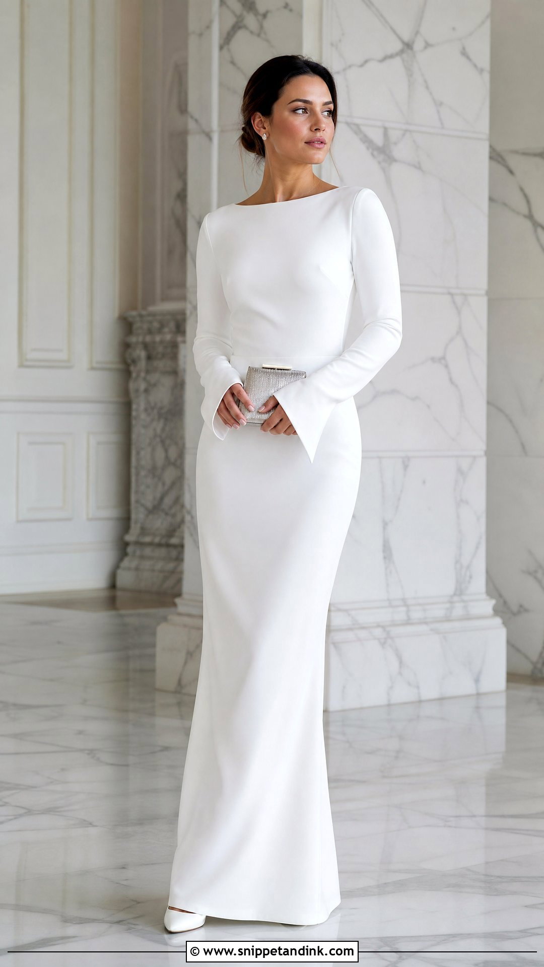 White Long Sleeve Gown Outfit - Snippet and Ink - 25 White Gown Styles