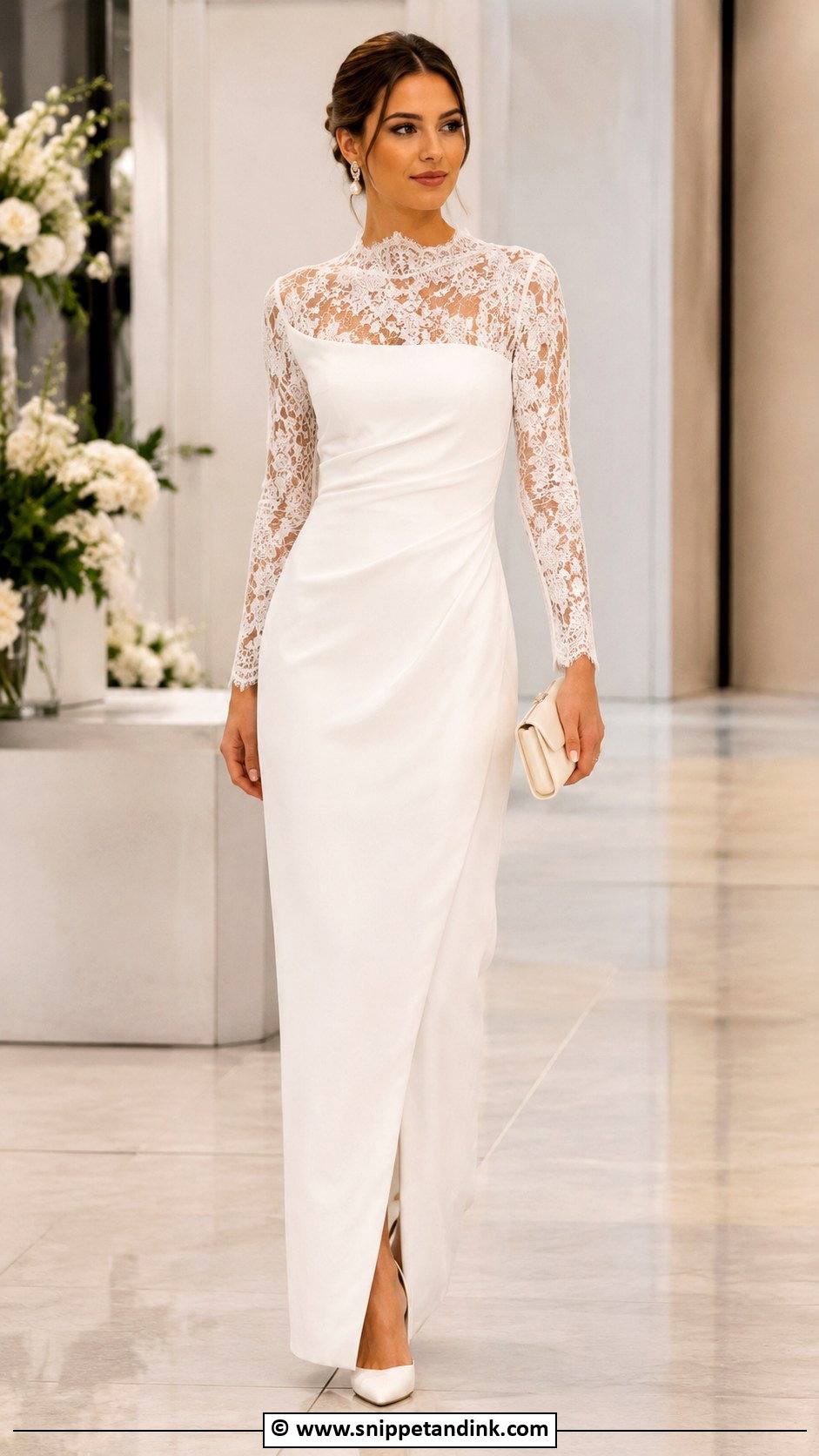 White Long Sleeve Gown Outfit - Snippet and Ink - 35 White Gown Ideas