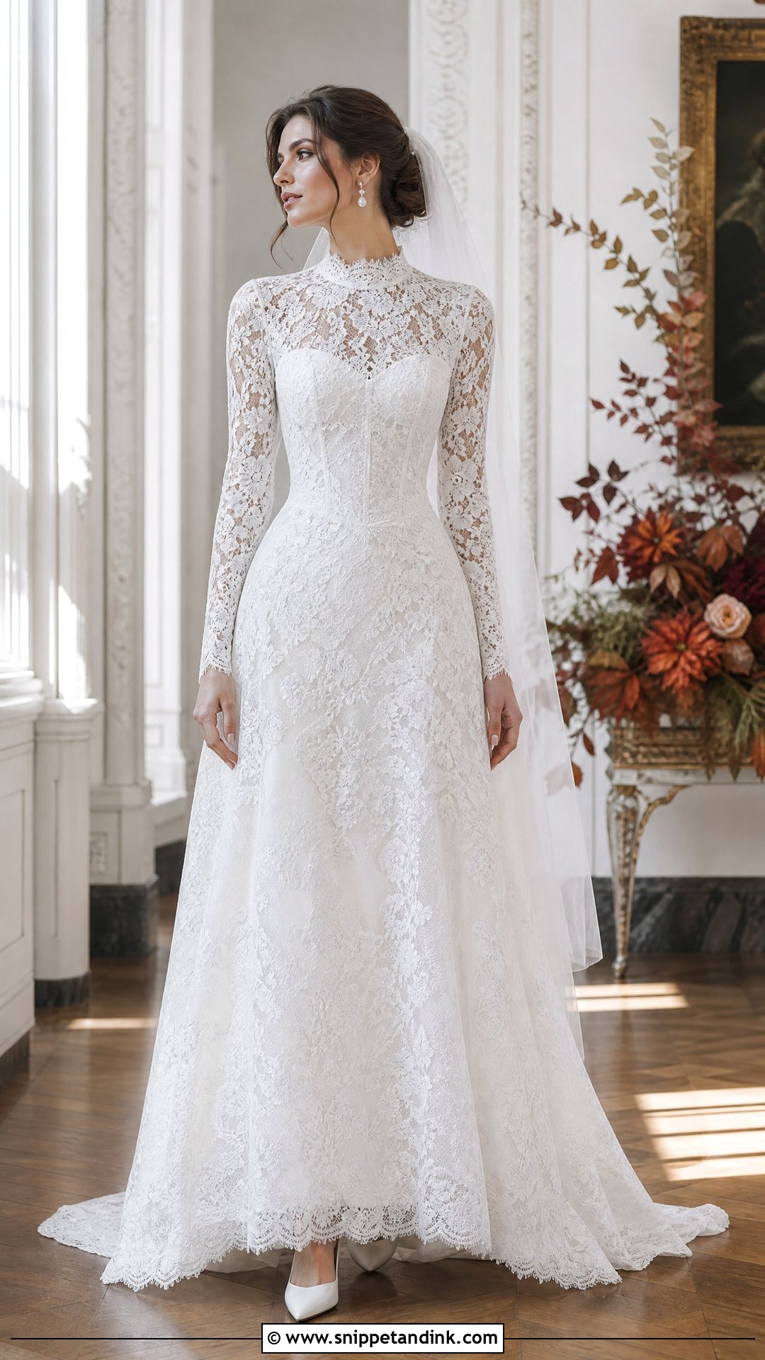 White Long Sleeve Lace Corset Wedding Dress - Snippet and Ink - 20 White Corset Wedding Dress Ideas