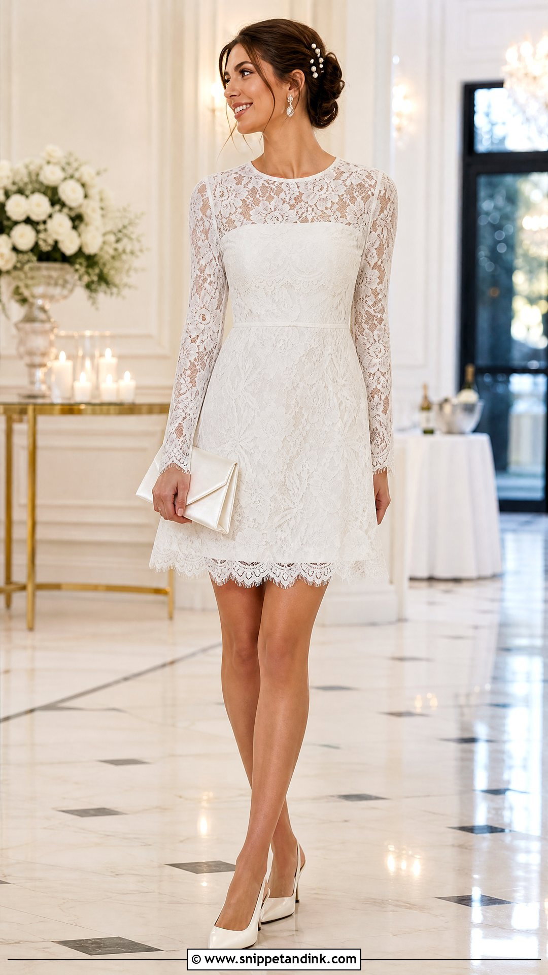 White Long Sleeve Lace Wedding Dress - Snippet and Ink - 20 White After Party Wedding Dress Ideas