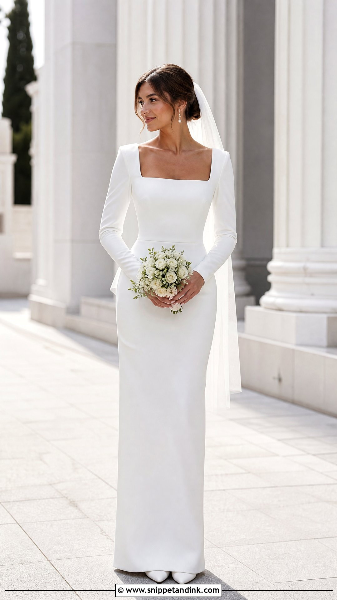 White Long Sleeve Square Neck Wedding Dress - Snippet and Ink - 20 White Wedding Dresses Long Sleeve