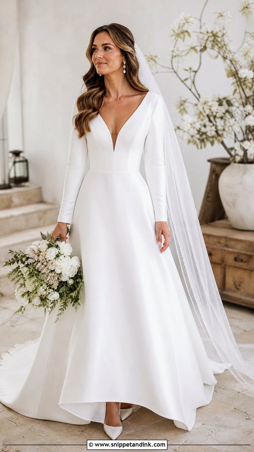 White Long Sleeve V Neck Wedding Dress - Snippet and Ink - 20 White Wedding Dresses Long Sleeve