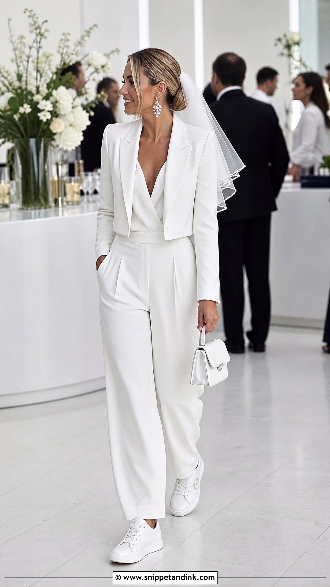 White Louboutin Sneakers With A Bridal Jumpsuit - Snippet and Ink - 20 Wedding Louboutins Ideas
