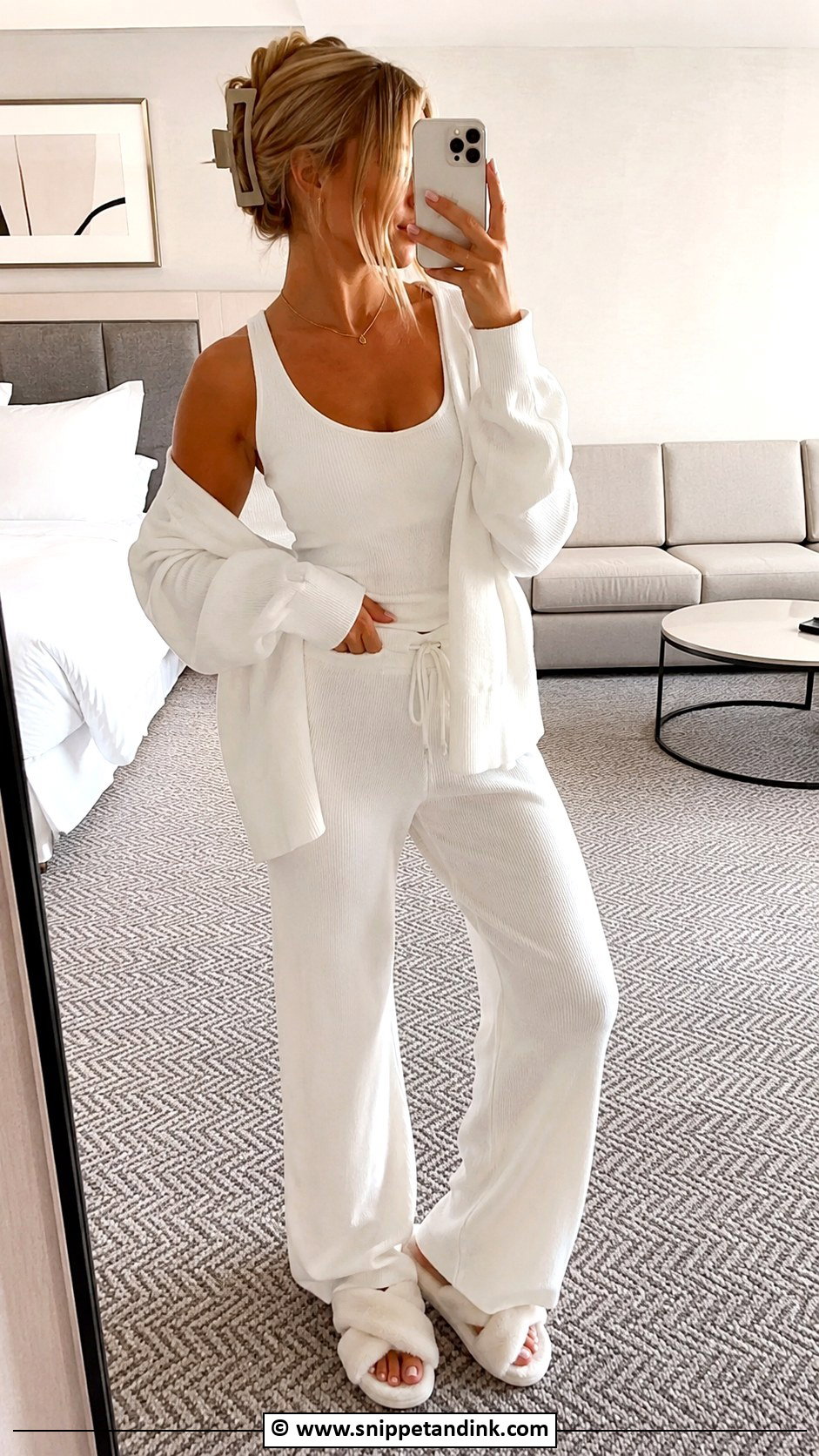 White Lounge Set Bachelorette Outfit - Snippet and Ink - 30 Bachelorette Outfit for Bride Ideas