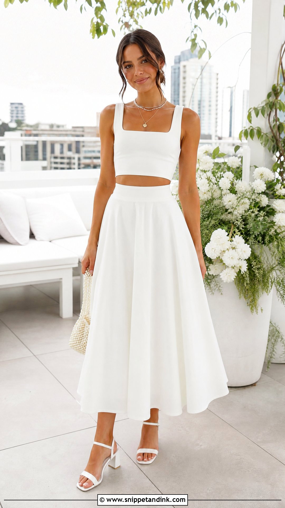 White Matching Skirt Set Bachelorette Outfit - Snippet and Ink - 20 Summer Bride Bachelorette Outfit Ideas