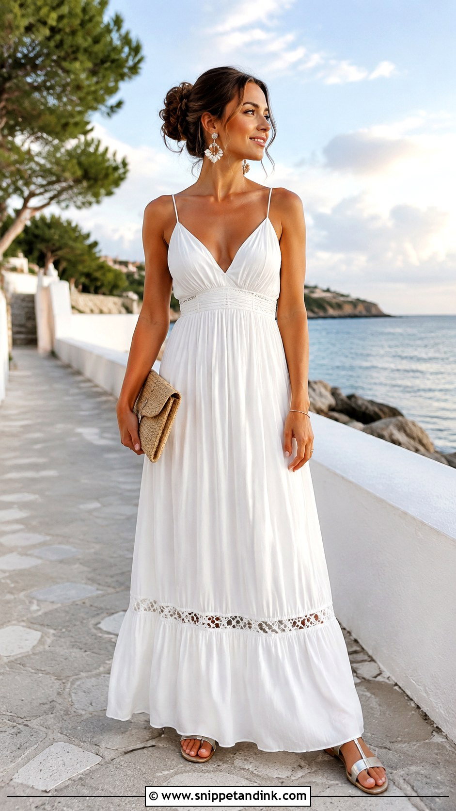 White Maxi Dress Beach Bridal Event Outfit - Snippet and Ink - 20 Bridal Event Outfit Ideas