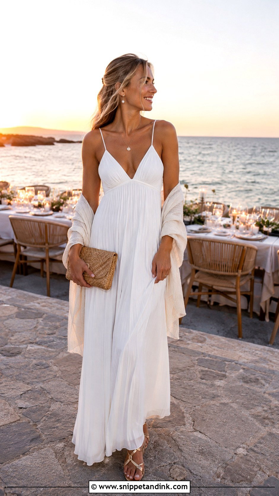 White Maxi Dress Coastal Bachelorette Outfit - Snippet and Ink - 20 Coastal Bachelorette Outfit Ideas