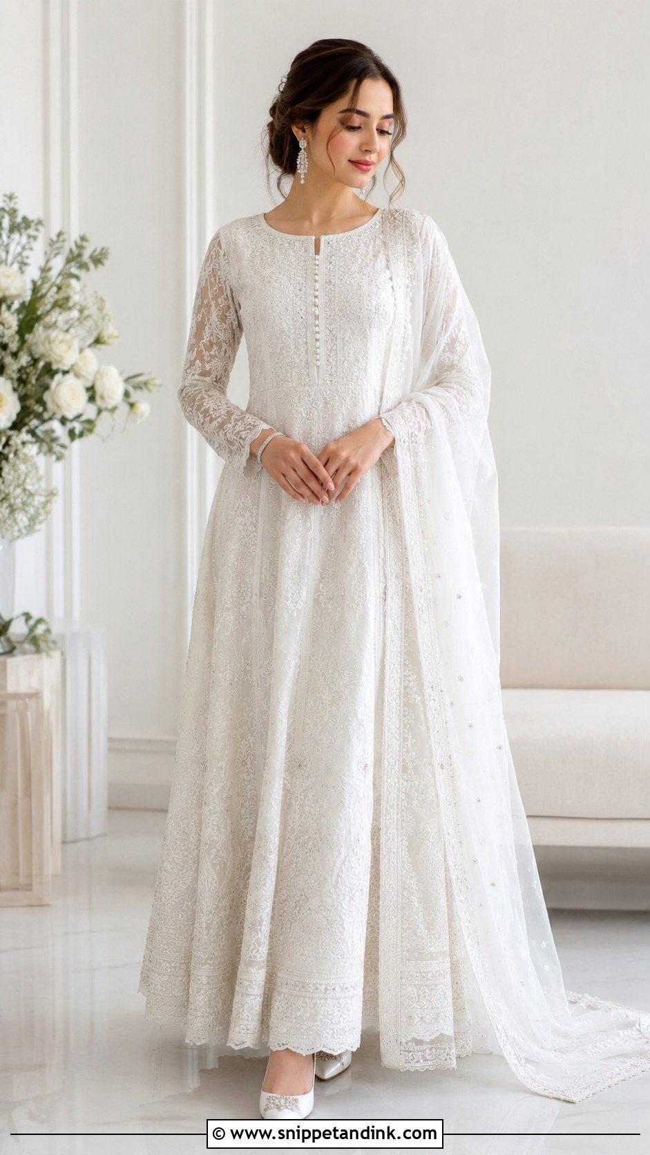 White Maxi Nikkah Outfit - Snippet and Ink - 25 White Nikkah Outfit Ideas