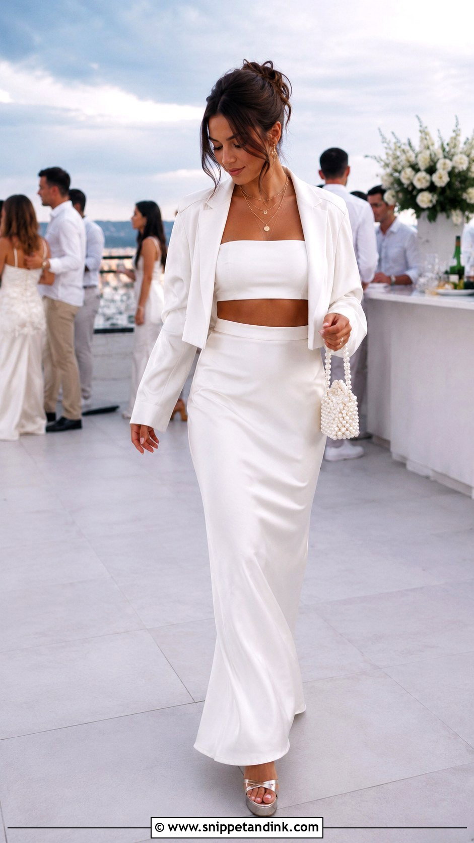 White Maxi Skirt And Crop Top Bachelorette Outfit - Snippet and Ink - 20 Bachelorette Night Out Outfit Ideas