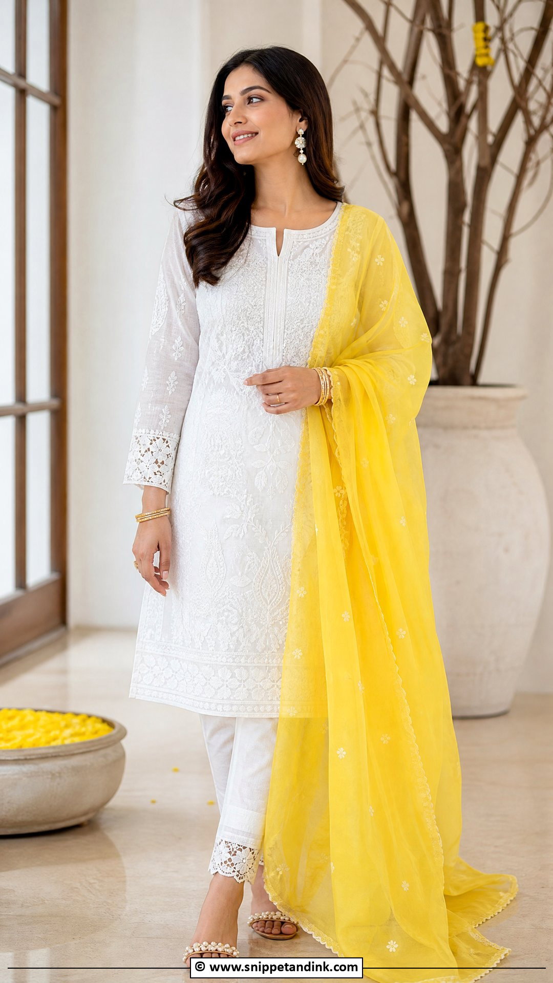 White Mayon Dress With Yellow Dupatta - Snippet and Ink - 35 Mayon Dresses