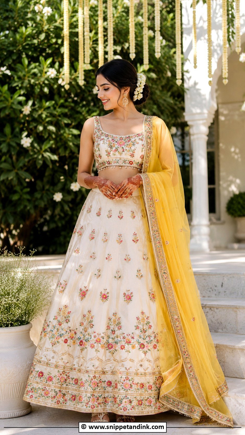 White Mehandi Lehenga Outfit - Snippet and Ink - 30 Mehandi Outfits