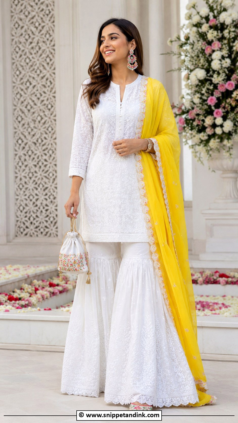 White Mehandi Sharara With Color Dupatta - Snippet and Ink - 30 Mehandi Dress Ideas