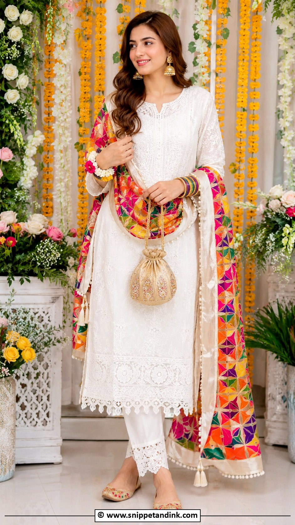 White Mehndi Dress With Colorful Dupatta - Snippet and Ink - 30 Pakistani Mehndi Dress Ideas