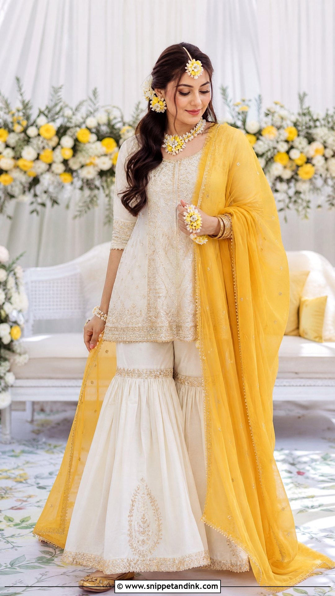 White Mehndi Gharara Outfit - Snippet and Ink - 25 Mehndi Outfits for Bride