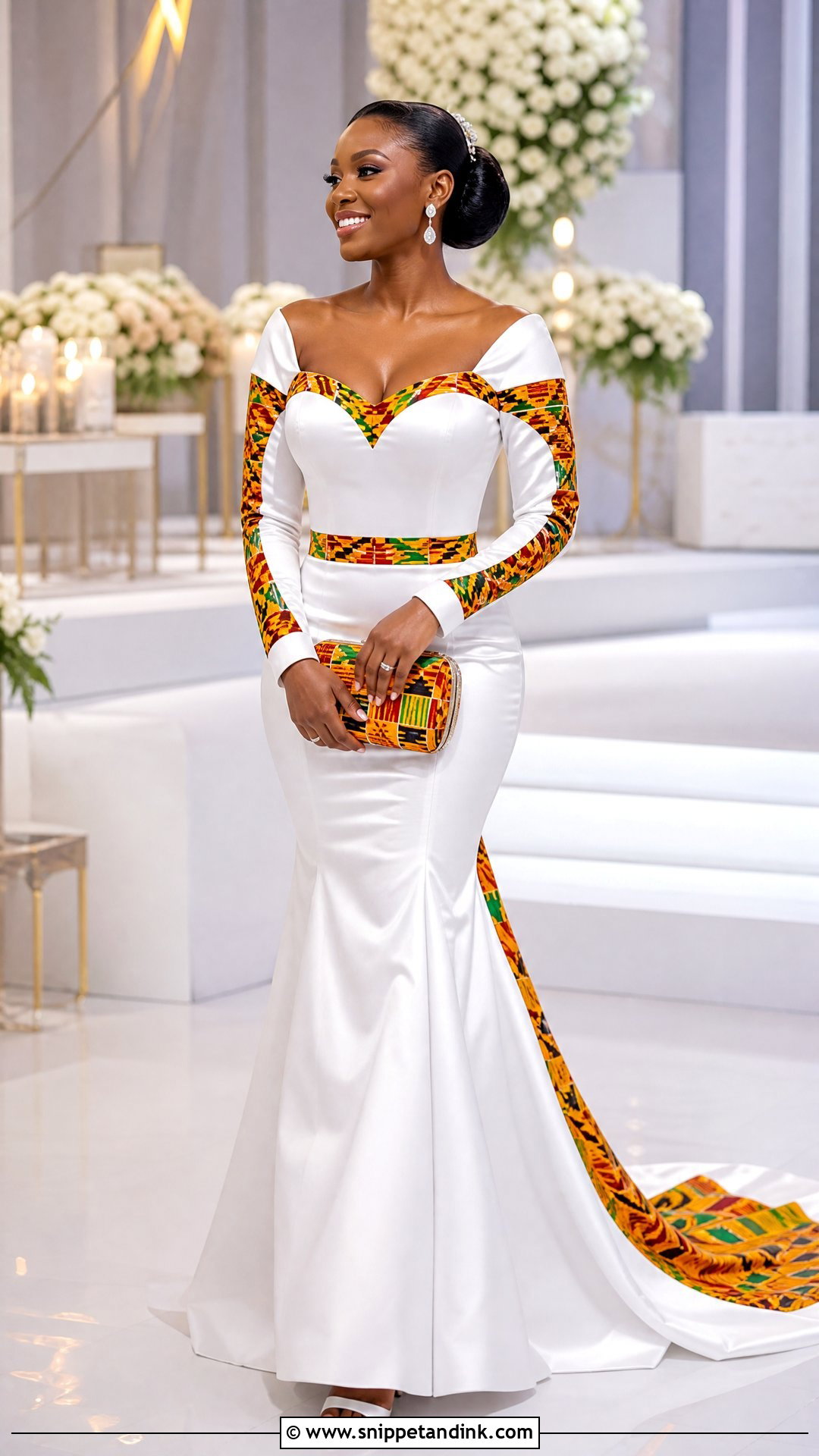 White Mermaid Ghana Wedding Dress With Kente Applique - Snippet and Ink - 25 Ghana Wedding Dress Ideas