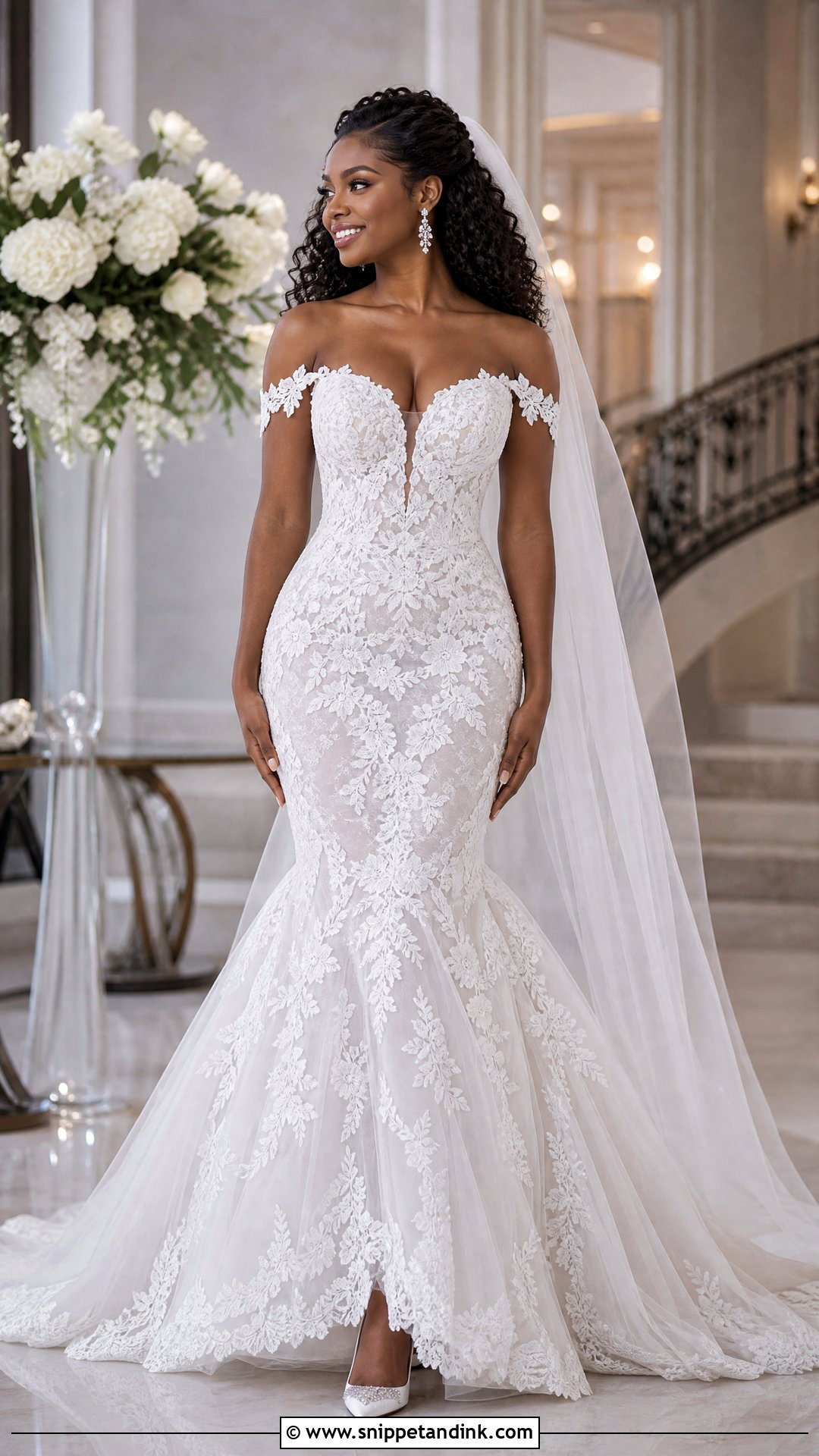 White Mermaid Lace Wedding Dress With Drop Earrings - Snippet and Ink - 20 White Wedding Dresses Black Women