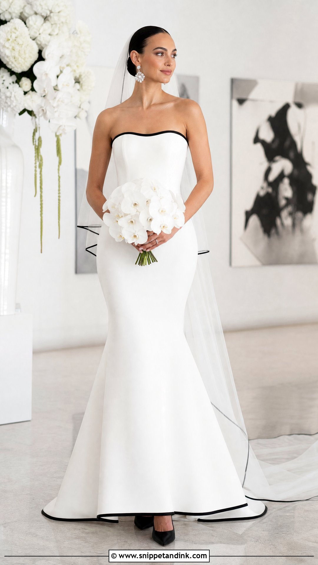 White Mermaid Wedding Dress With Black Trim - Snippet and Ink - 20 White Wedding Dress with Black Accents Ideas