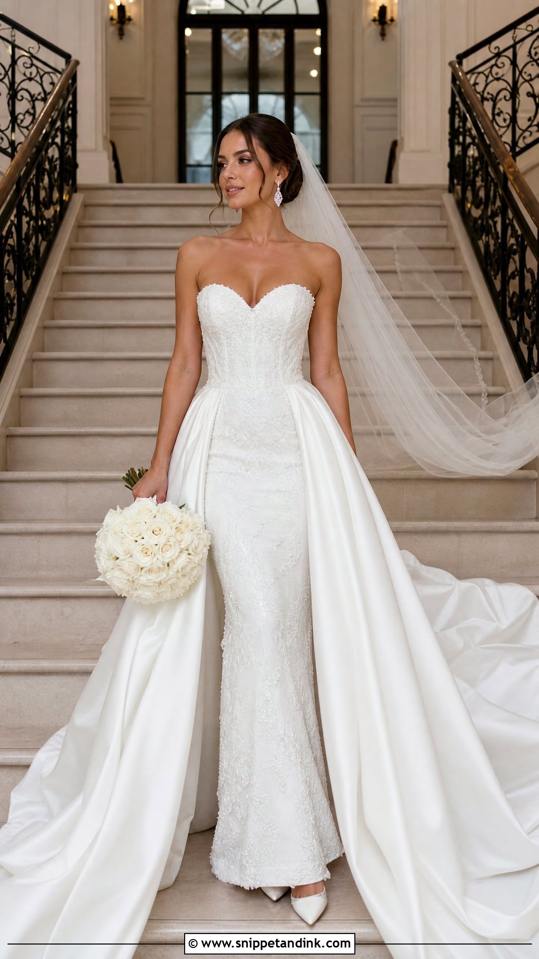 White Mermaid Wedding Dress With Overskirt - Snippet and Ink - 20 White Mermaid Wedding Dress Ideas