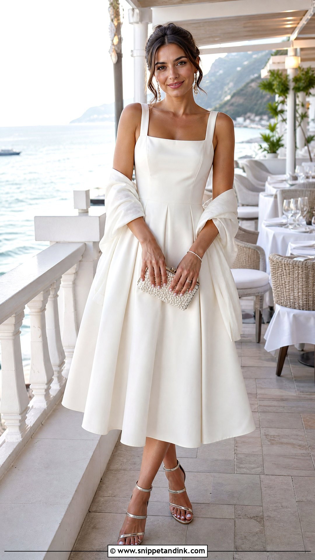 White Midi Dinner Honeymoon Outfit - Snippet and Ink - 20 Romantic Honeymoon Outfits