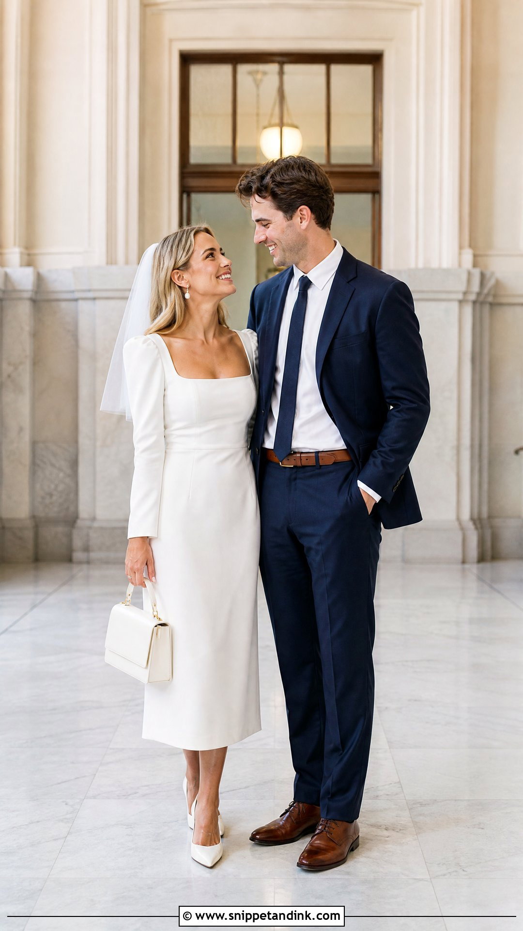 White Midi Dress And Tailored Suit Wedding Couple - Snippet and Ink - 20 Wedding Dresses for Couple
